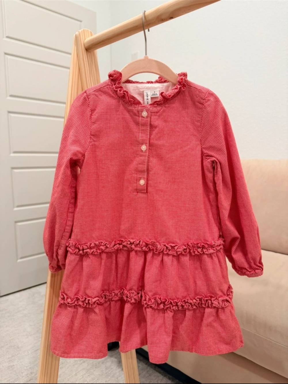 Janie and Jack Red Ruffle Tiered Long-Sleeve Dress